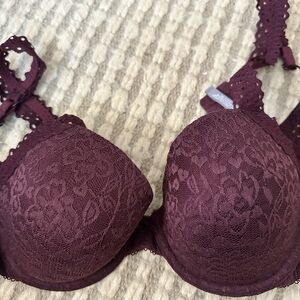Elegant Lace Aerie 34D Burgundy Bra